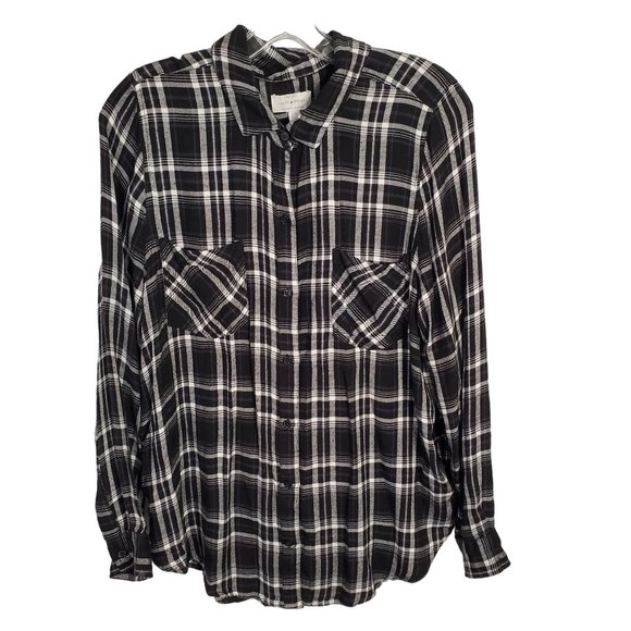 Lucky Brand Womens Size L Shirt Button Plaid Split Back Peplum Skirted Shirttail - Picture 2 of 9